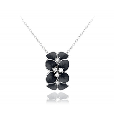 Čierny rozkvitnutý strieborný náhrdelník Minet Flowers so zirkónmi