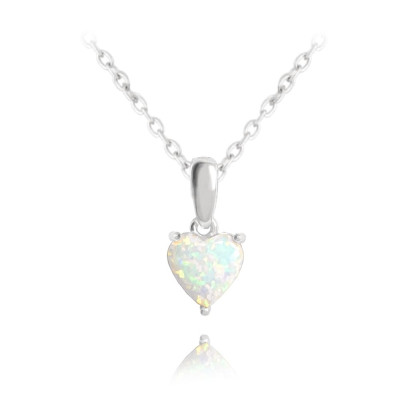 Minet Strieborný náhrdelník Srdiečko s bielým opálom