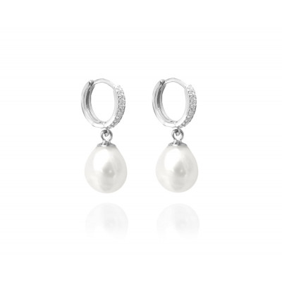 Strieborné náušnice Minet prírodné perly s bielými zirkónmi