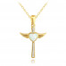 Pozlátený strieborný náhrdelník anjel  s bielym opálovým srdcom, Minet JMAN0386GN45