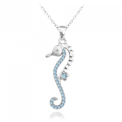Strieborný náhrdelník Minet Morský Koník so svetlomodrými zirkónmi