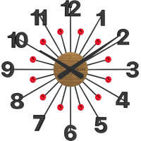 Drevené čierne hodiny s červenými kameňmi Vlaha design VCT1083, 49cm 