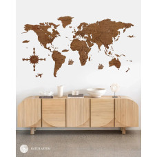 Nástenná drevená mapa sveta 3D, ručne vyrábaná, 200x100cm orech