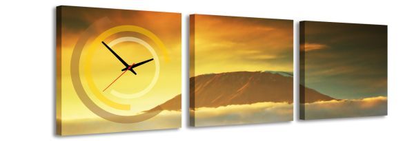3-dielny obraz s hodinami, Mountain, 35x105cm 