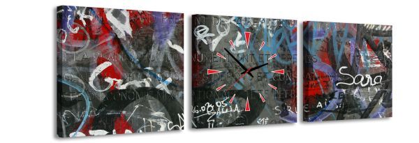 3-dielny obraz s hodinami, Graffity area, 35x105cm 
