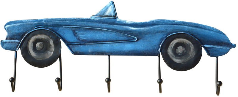 Kovový nástenný vešiak, modré auto, 60x23x7cm 