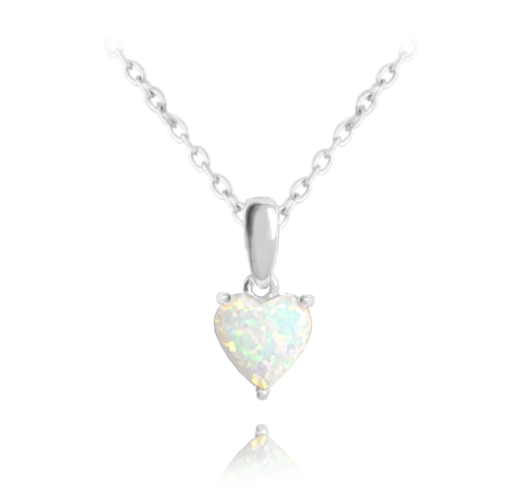 Minet Strieborný náhrdelník Srdiečko s bielým opálom 