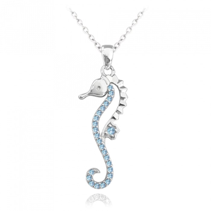 E-shop Strieborný náhrdelník Minet Morský Koník so svetlomodrými zirkónmi
