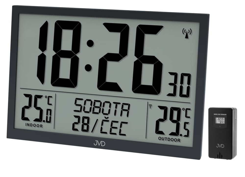 Digitálne rádiom riadené XL hodiny JVD RB9412.1, čierne  