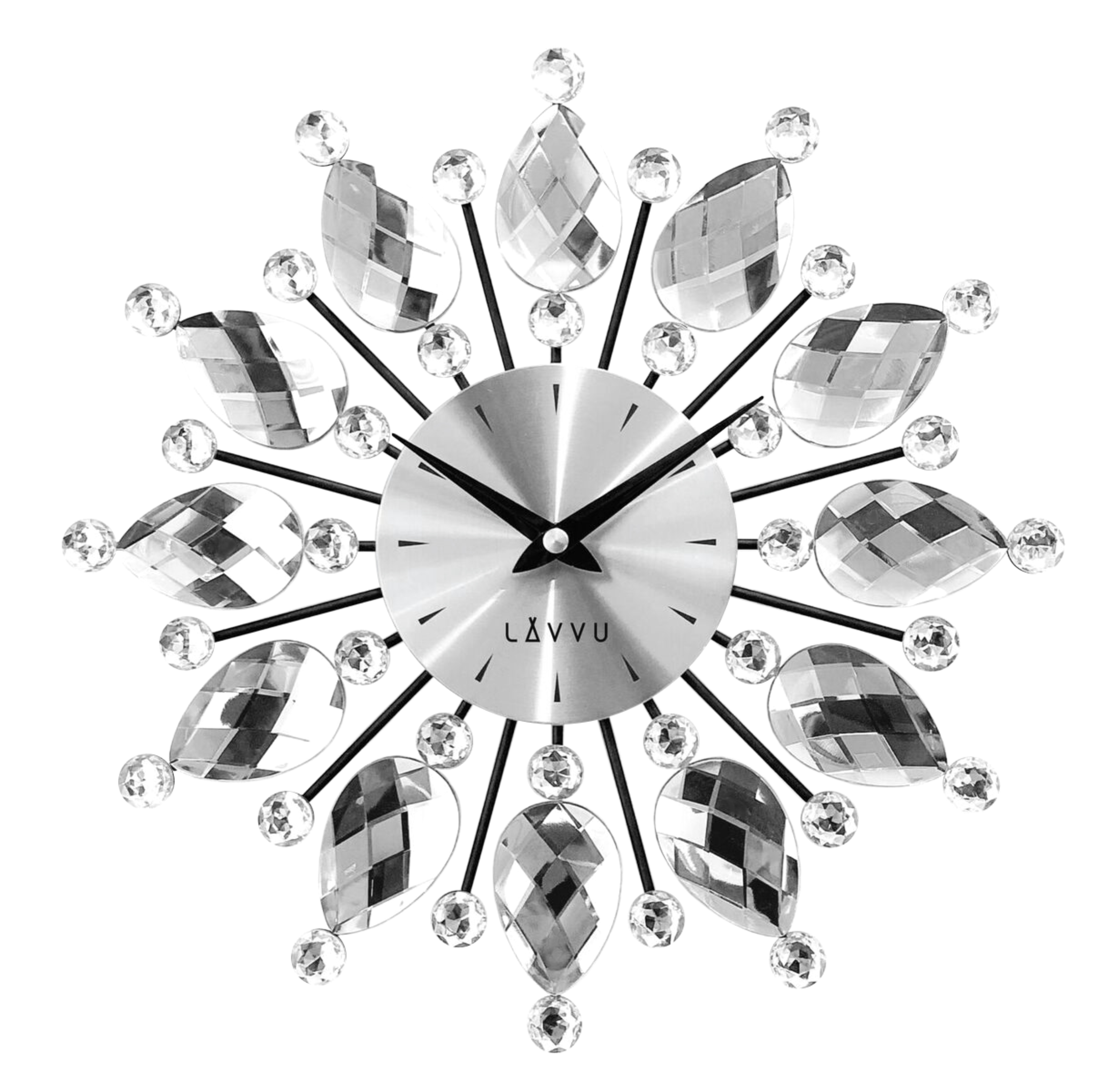 Nástenné hodiny LAVVU LCT1120 CRYSTAL Flower Strieborné, 33 cm 