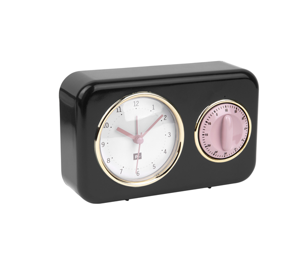 Kuchynské hodiny s časovačom Present Time Nostalgia, PT2970BK, 17cm 